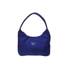 Prada Hobo Handbag Triangle Logo Blue Nylon